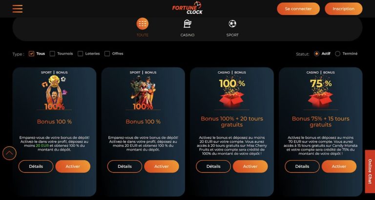 Fortune Clock Casino bonus