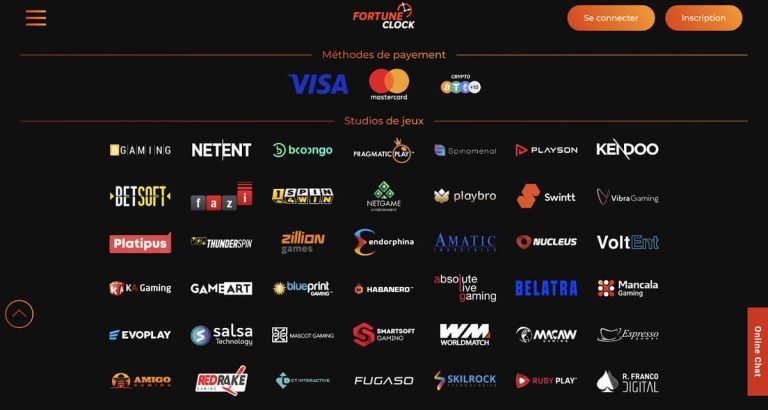 Fortune Clock Casino fournisseurs